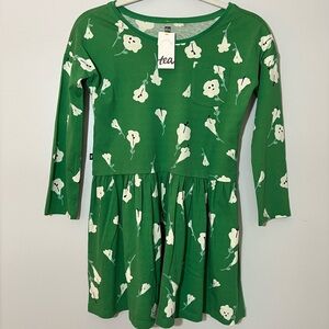 NWT Tea Collection Green Floral Dropped Waist Cotton Dress Size 10